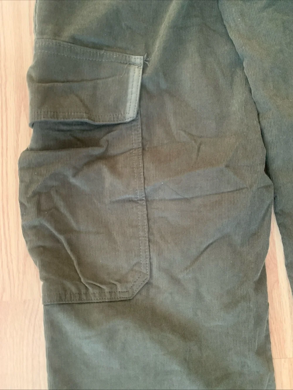 Forever 21 Olive Green Corduroy Straight Leg Cargo Pants Hippie Elastic Waist S